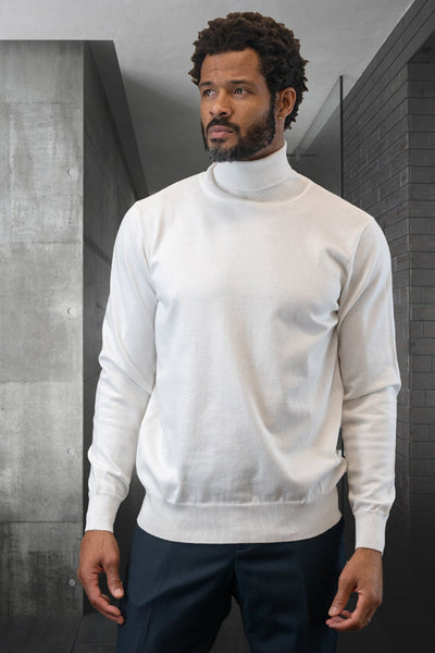 Men's Wool & Cashmere Dress Sweater in White by Statement Suits