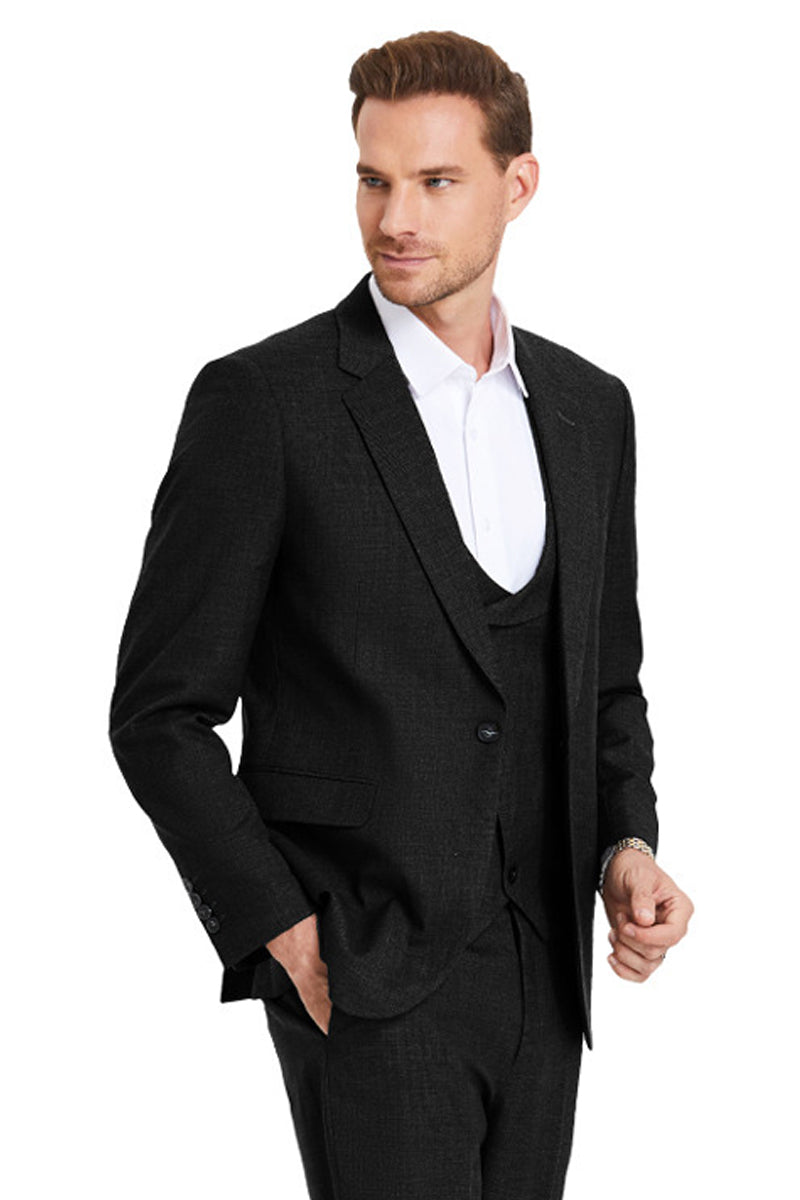 Men's Sharkskin Double Breasted Vest in Black – SuitUSA