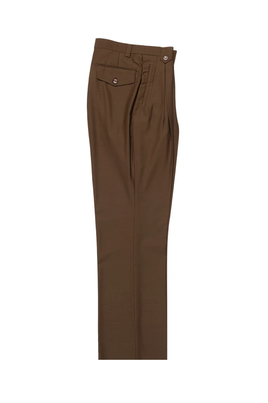 Tiglio Luxe Tobacco Wide Leg, Pure Wool Dress Pants 2576 – SuitUSA