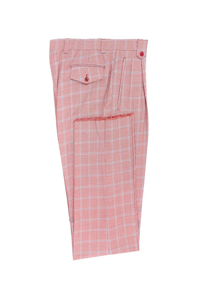 Tiglio Luxe Red Houndstooth with Light Blue Windowpane Wide Leg Wool Dress Pants 2576 CT552455