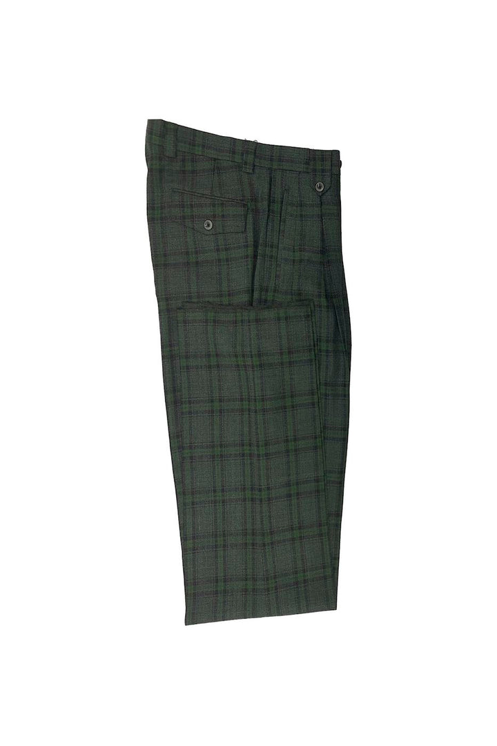 Tiglio Luxe Sage Green with Charcoal Gray Windowpane Wide Leg Wool Dress Pants 2576 TLS20049/1