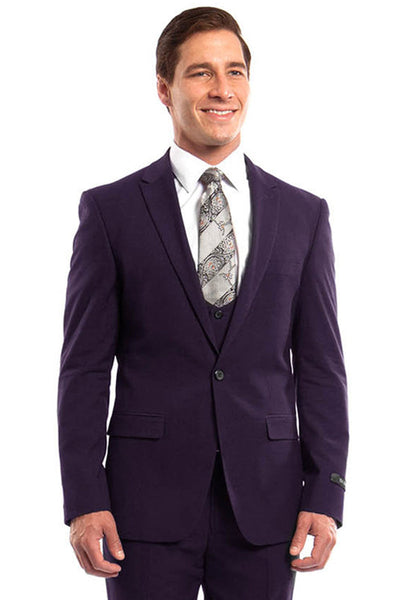 Men's Eggplant Slim Suit with Lowcut Vest