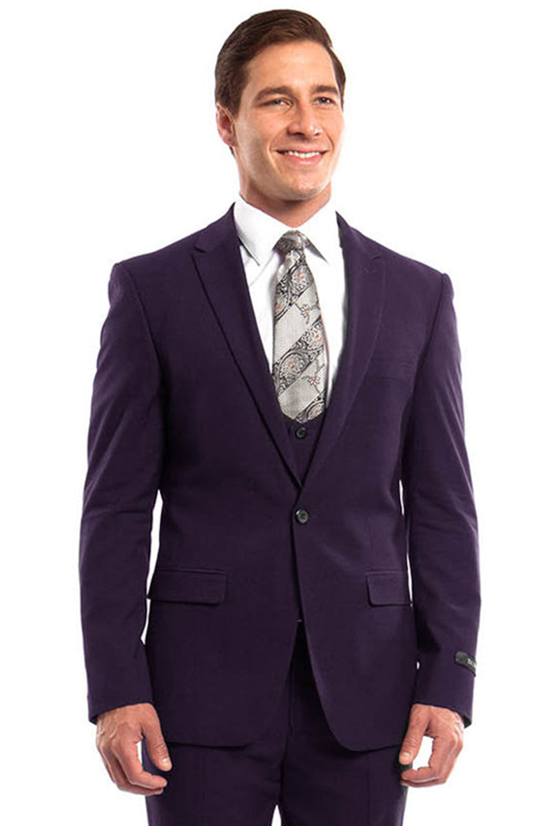 Men's Eggplant Slim Suit with Lowcut Vest