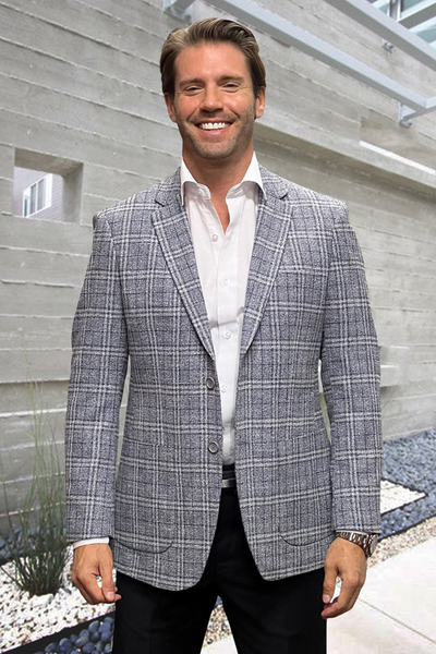Men's Modern Fit Wool & Cashmere Blazer in Grey Windowpane