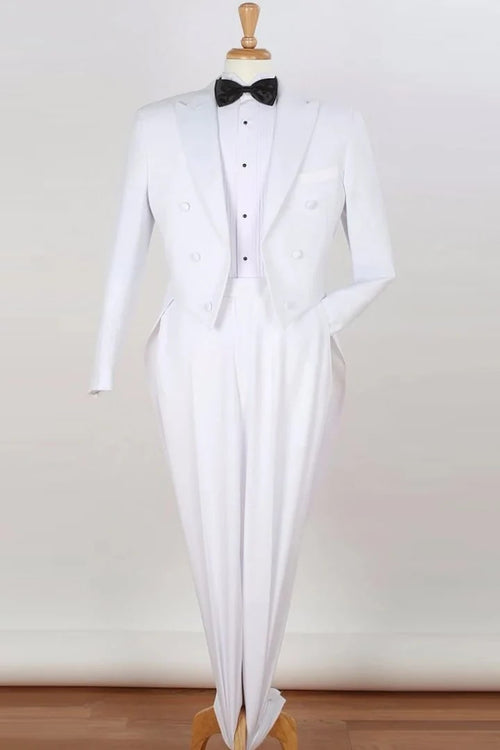 All White Mens Tuxedo - Wedding Suit - Mens Classic Fit Long Tail Tuxedo In White - Men's Tuxedo USA
