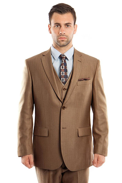 Men's Sharkskin Business Suit in Dark Camel Toast