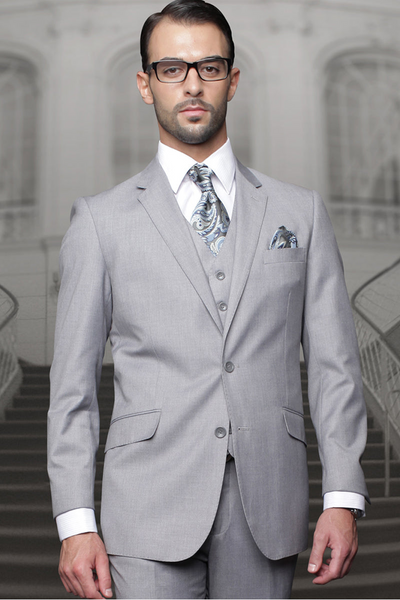 Men's Grey Wool Vested Suit