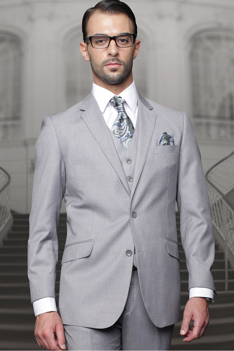 Men's Grey Wool Vested Suit