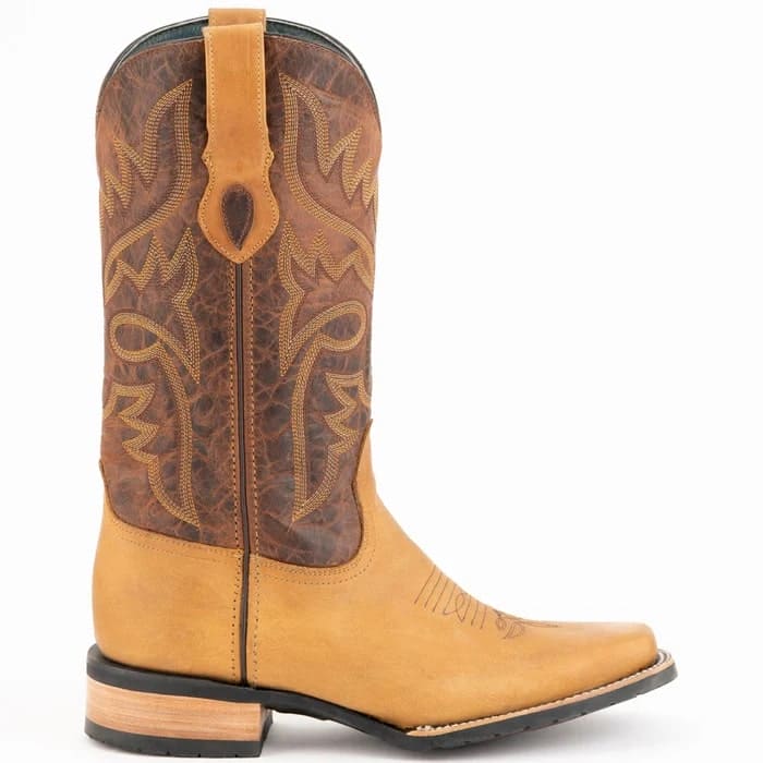 Ferinni Boot - Mens Dress Cowboy Boot -Ferrini Men's Kingston Rubber Sole Square Toe Boots Handcrafted - Tan in Tan