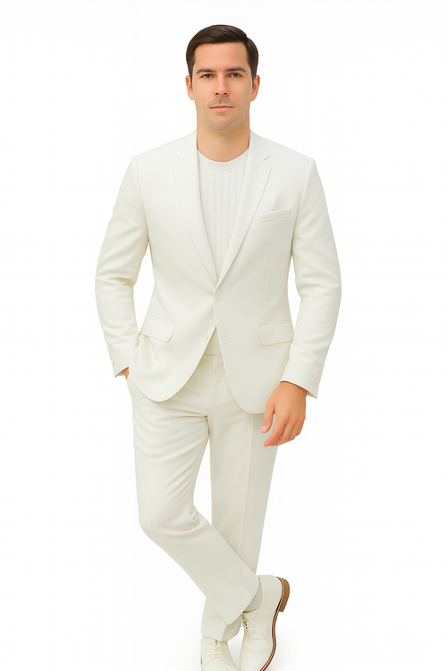 Mens Two Piece Linen Suit Relaxed Hybrid Fit No Collar MensUSA