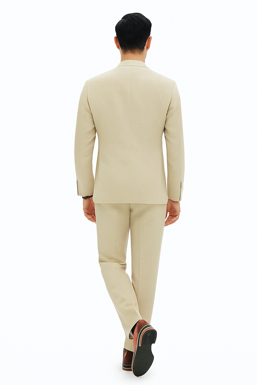 Mens Two Piece Linen Suit Relaxed Hybrid Fit No Collar MensUSA