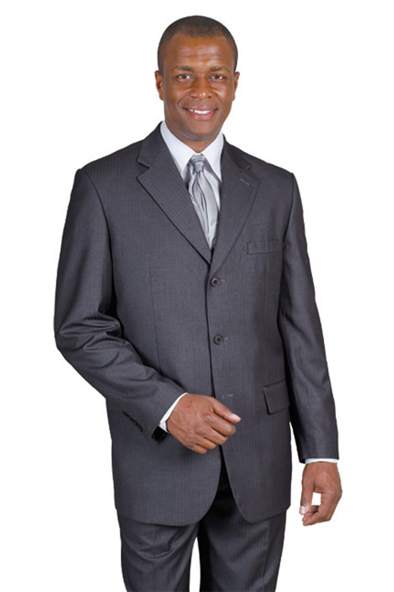 Mens Classic 3 Button Wool Feel Tonal Pinstripe Suit in Grey by Fortino Landiin