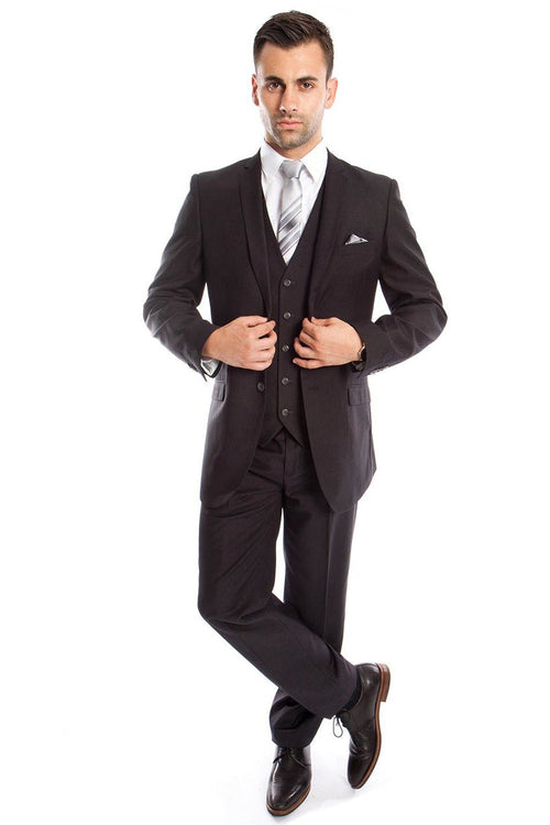 Men's Charcoal Grey Vested Slim Fit Suit by Tazio Suits