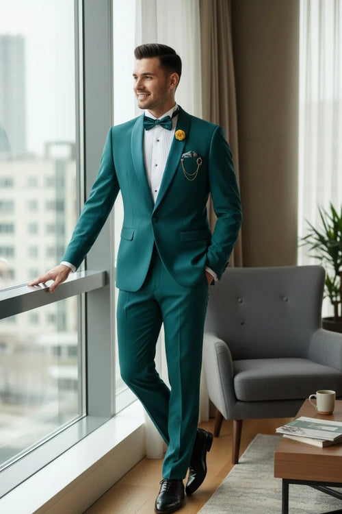 Teal 1-Button Shawl Tuxedo