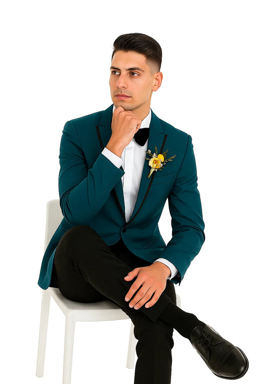 Teal prom tuxedo