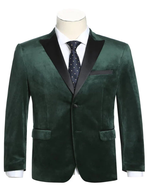 Green Prom Suit For Men - Mens Two Button Peak Lapel Velvet Prom Tuxedo Hunter green Blazer