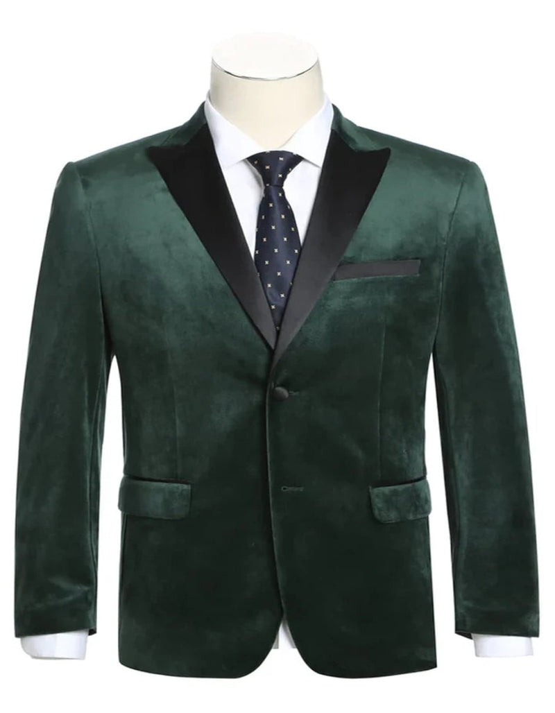 Green Prom Suit For Men - Mens Two Button Peak Lapel Velvet Prom Tuxedo Hunter green Blazer