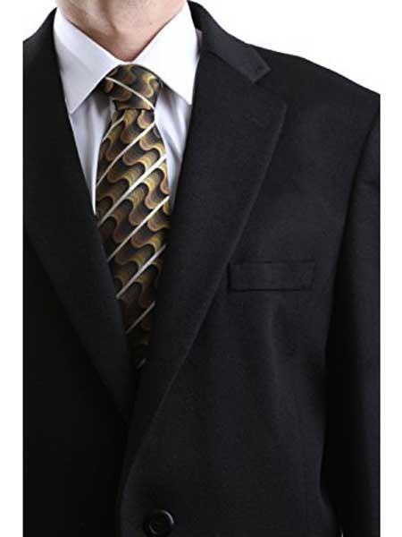 Men's Dress Coat 2 Buttons Luxury Three Quarter Length Cashmere Black Long Men's Dress Topcoat - Winter Coat by USA Men's Outlet