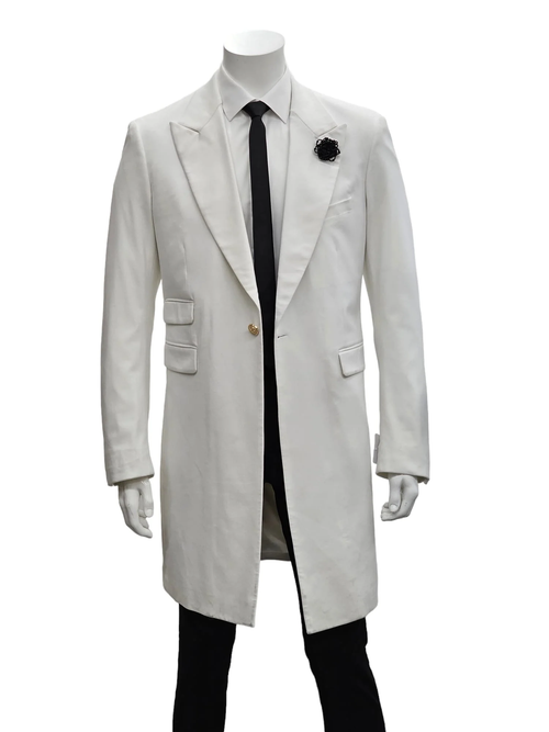 Mens White Velvet Victorian Tailcoat Tuxedo – Three Quarter Length Cutaway Stage And Wedding Jacket