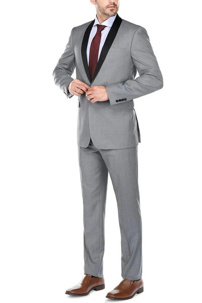 Designer Gray Prom Tuxedo - Grey Wedding Traditional Suit
