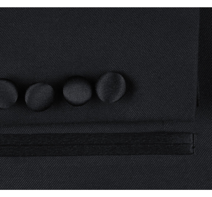Unique Prom Suits - Interesting Fun - Mens Traditional One Button Classic Fit Peak Black Tuxedo