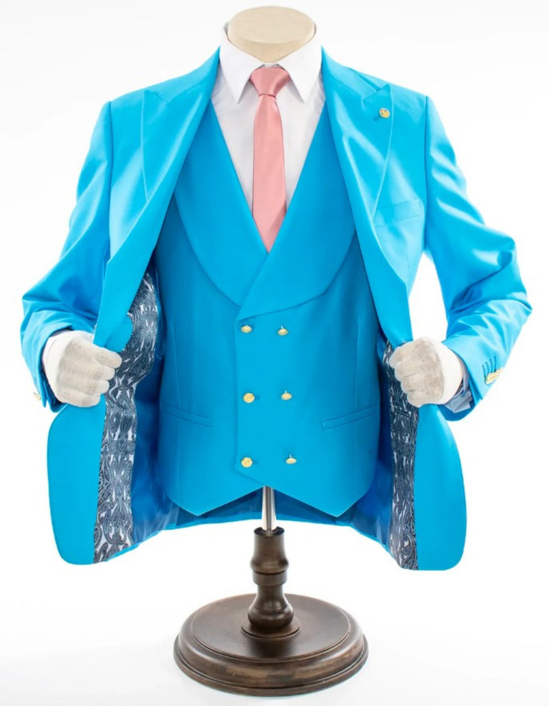 Turquoise 3-Piece Slim-Fit Suit
