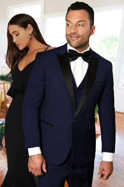 Men’s Navy Peak Lapel Vested Tuxedo