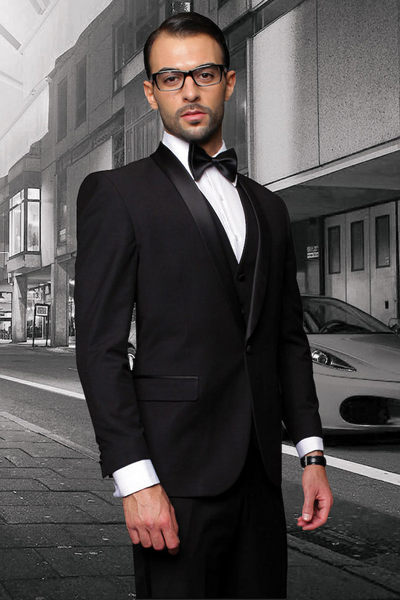 Men's Black Wool Shawl Lapel Tuxedo by Statement Suits