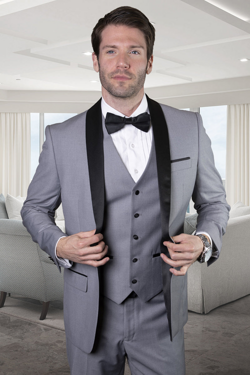 Men's Grey Wool Shawl Lapel Tuxedo