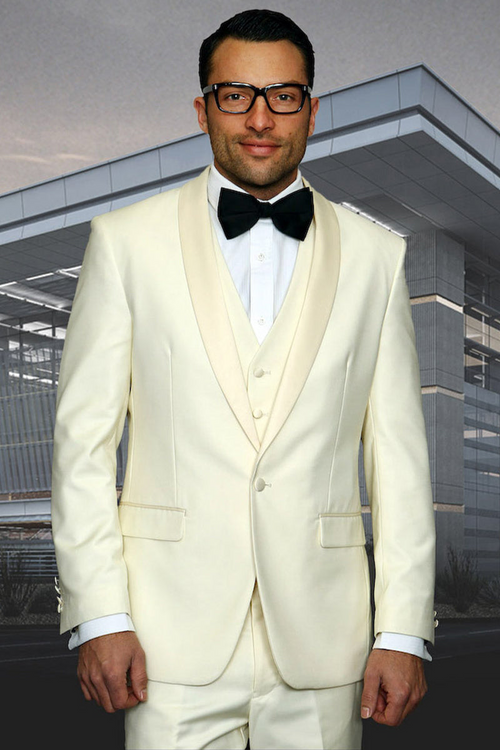 Men's Ivory Wool Shawl Lapel Tuxedo by Statement Suits