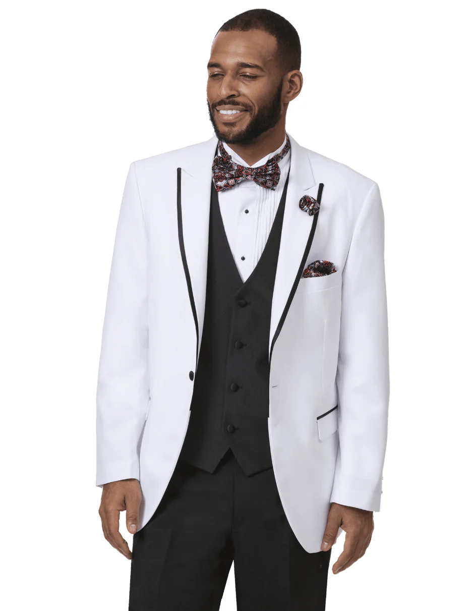 White Prom Suit - White Prom Tuxedo Suits - White Wedding Tuxedo with Black Trim