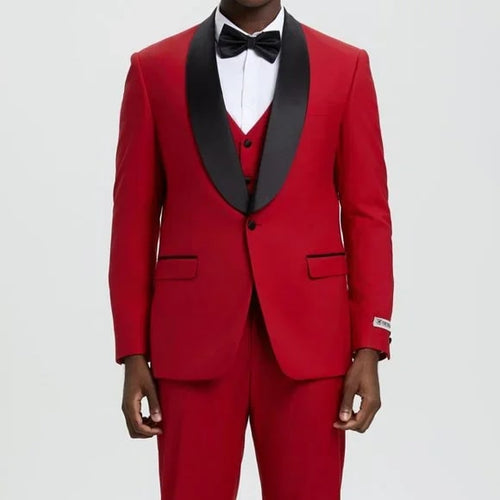 Stacy Adams 3pc Tuxedo Shawl Lapel, Seductive Red - Men's Tuxedo USA