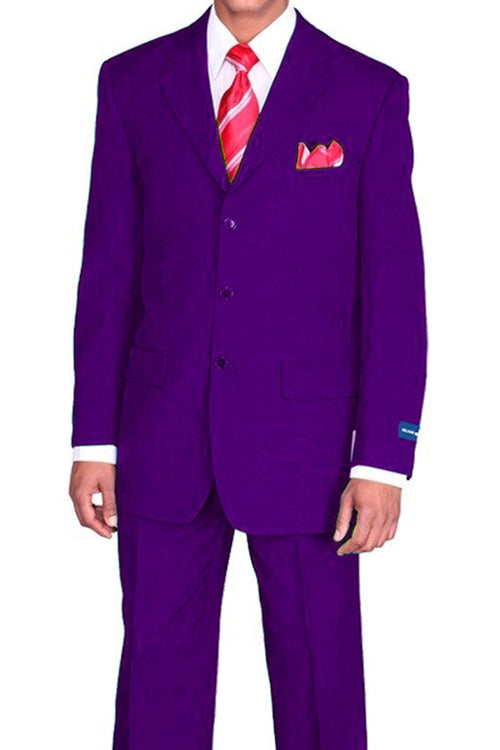 Mens 3 Button Classic Fit Poplin Suit in Purple by Fortino Landiin