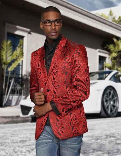 Men's Red Paisley Colorful Prom 2026 Entertainer Blazer by mensusa