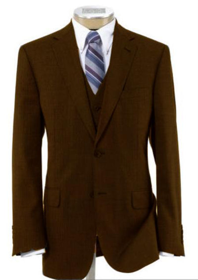 Men's 2 Button Wool Vested Dark Brown Suit with Pleated Trousers by mensusa