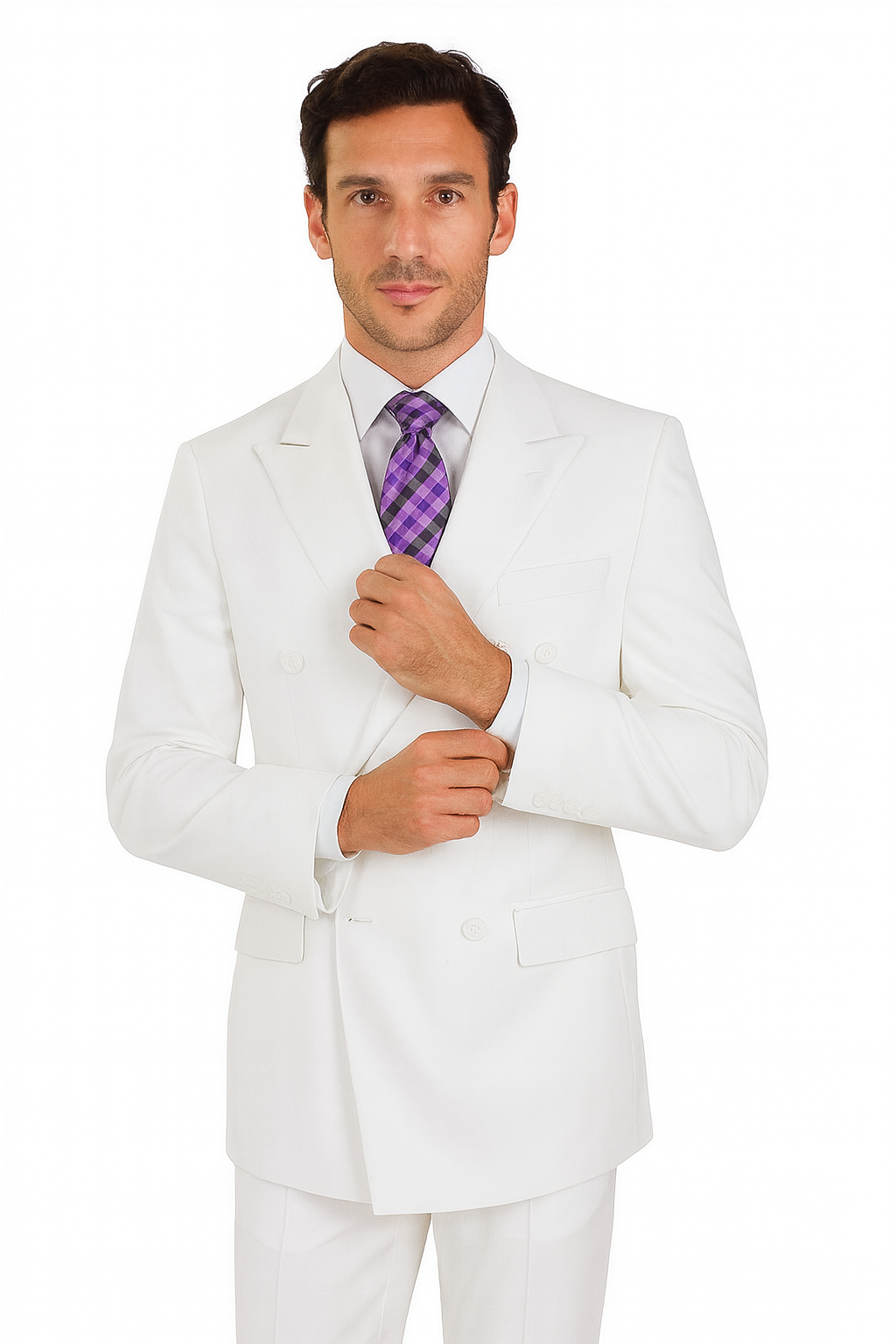 Mens Classic Double Breasted Poplin White Suit