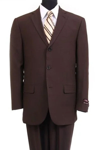 Men's Basic Three Button Poplin Suit in Brown by Tazzio