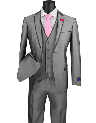 Gray Prom Suit - Mens Ultra Slim Fit Sharkskin Tuxedo with Satin Trim in Grey by PROMTUXEDO
