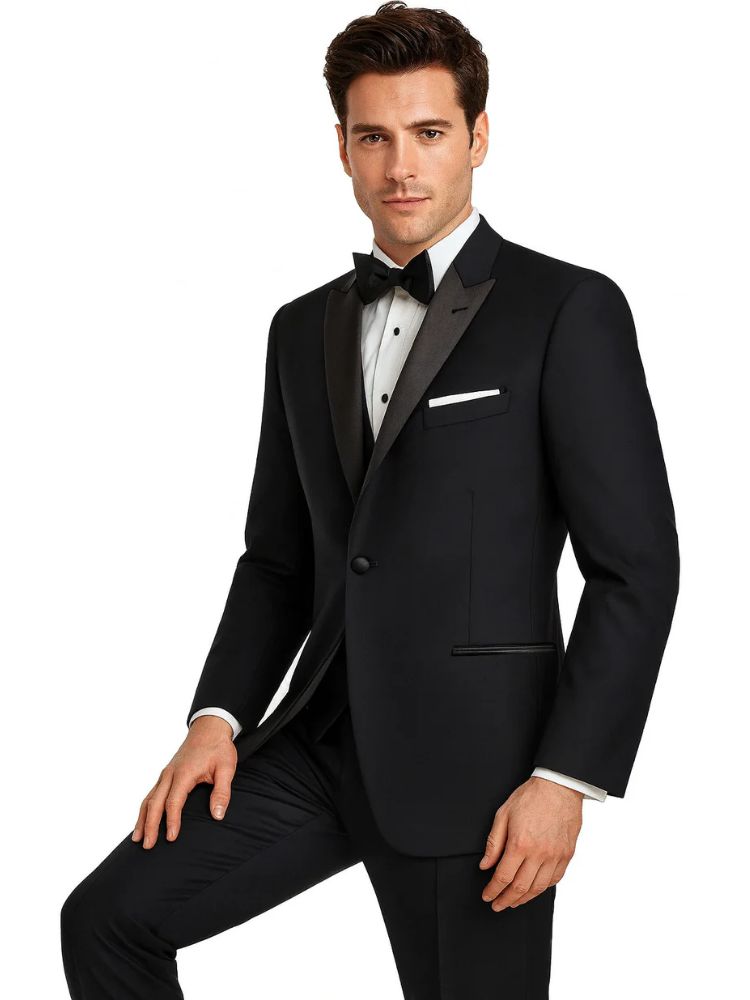 Black Polyester Tuxedo Jacket with Peak Lapel – SuitUSA