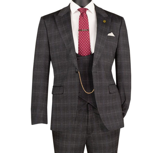Close-up detail of black Glen Plaid suit fabric pattern