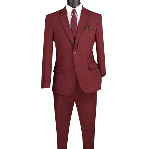 Men's burgundy 2-piece solid color slim fit suit