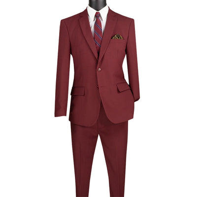Men's burgundy 2-piece solid color slim fit suit