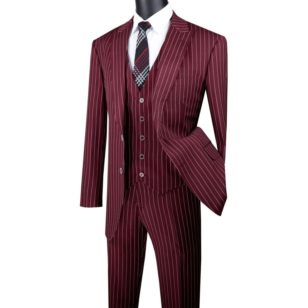 Men's burgundy gangster stripe 3-piece regular fit suit