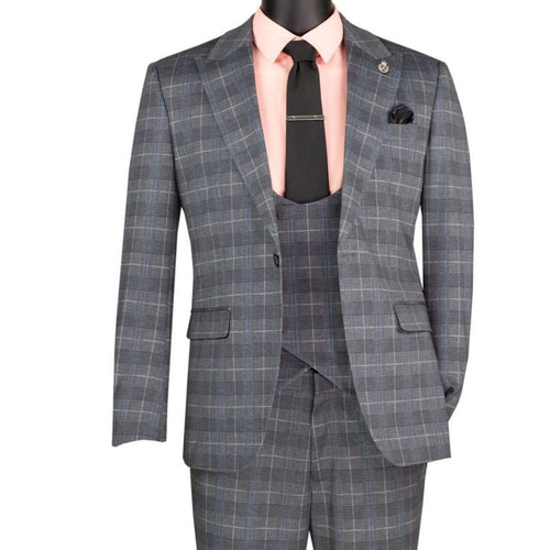 Close-up detail of grey Glen Plaid suit fabric pattern