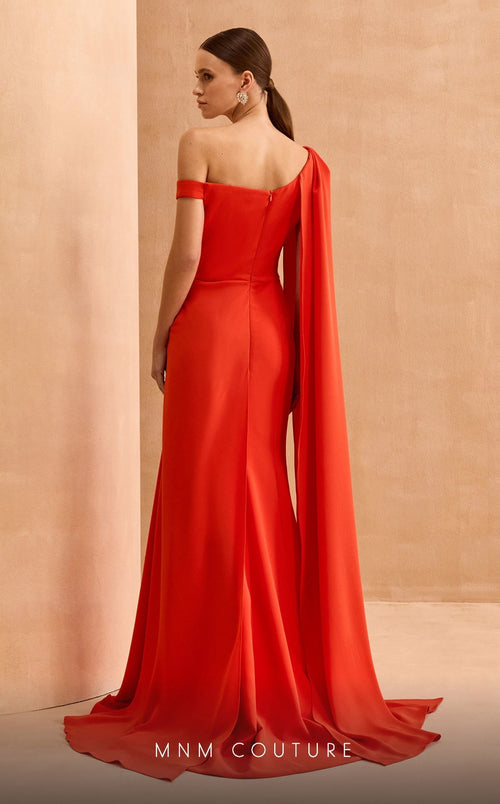 MNM Couture V02029 One-Shoulder Orange Gown with Embellished Slit