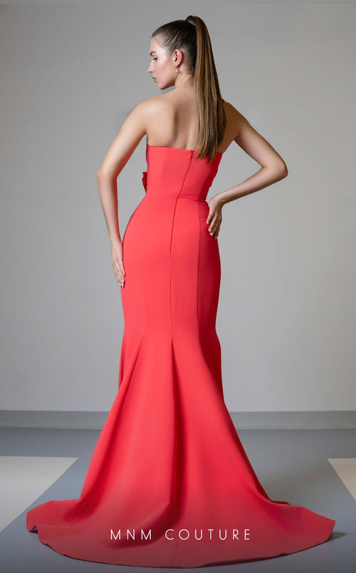 MNM Couture V07548 Strapless Blue Mermaid Gown with Roses