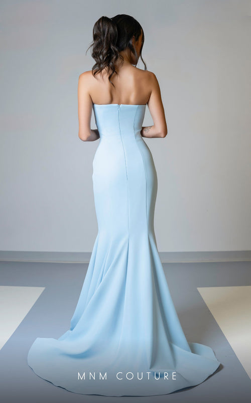 MNM Couture V07548 Strapless Blue Mermaid Gown with Roses