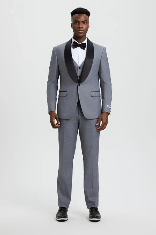 Designer Gray Prom Tuxedo - Grey Wedding Stacy Adams Suit PROMTUXEDO