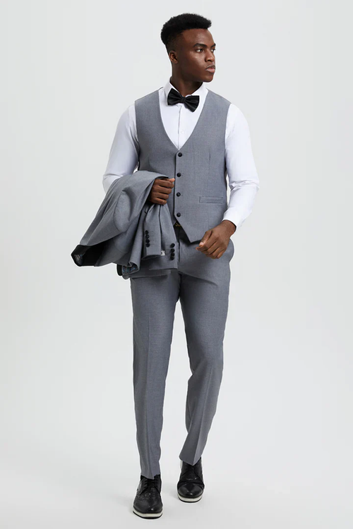 Designer Gray Prom Tuxedo - Grey Wedding Stacy Adams Suit PROMTUXEDO