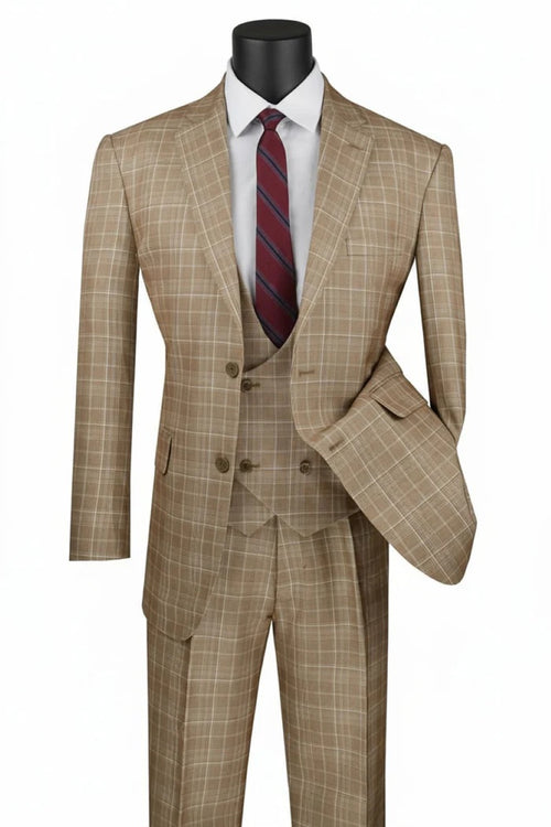 Mens Glen Plaid 3-Piece Suit – Classic Regular Fit Design